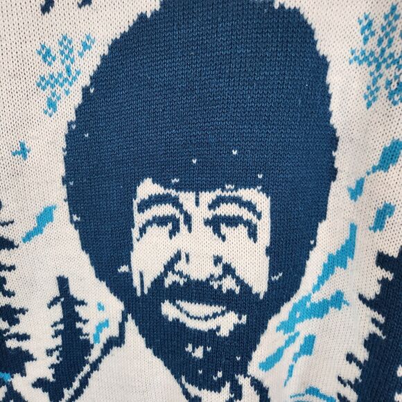 BOB ROSS Unisex Blue/ White Happy Trees Sweater ugly sweater soft winter Size M - Picture 7 of 10